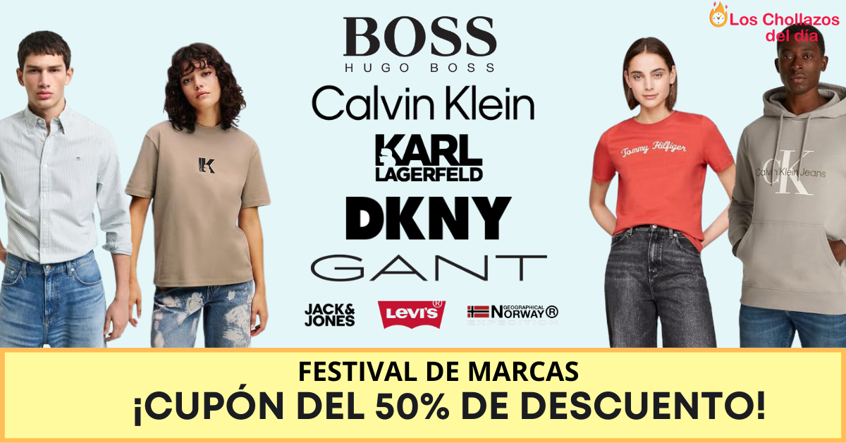 Promoción de 50% de descuento en ropa de marca en Amazon