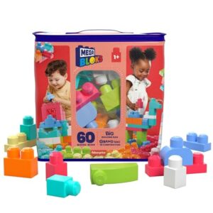 Mega BLOKS Juego de construcción Big Building Bag con 60 Bloques de construcción Grandes y Coloridos y 1 Bolsa de Almacenamiento, para niños de 1 año en adelante, Modelo Surtido, DCH54