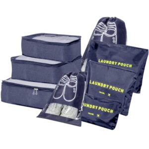 BillyBath Organizador De Maletas,bolsas De Ropa De Viaje,juego De Organizador De Maletas 8 En 1,equipaje De Viaje,Para Ropa,Zapatos,Ropa Interior,Cosméticos (Azul oscuro)