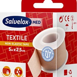 Salvelox ® | Esparadrapo Textile | Excelente adhesión a la piel y resistente a la suciedad | Color beige | 5×2.5cm